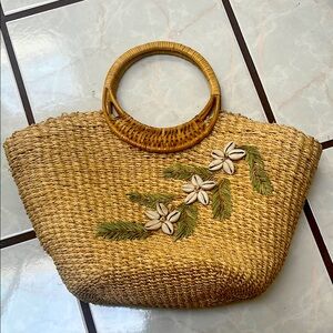 Handcrafted Straw Tote with Floral Design